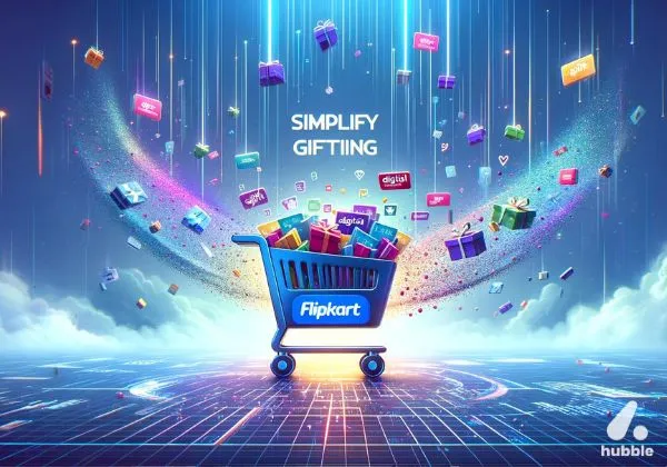 Digital gift cards flying into an open Flipkart cart - Simplify gifting.