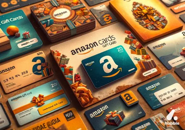 Collage of Amazon eGift, Physical, and Branded Gift Cards on Amazon India background.