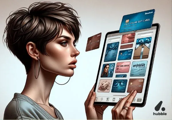 A tablet showcasing a selection of online gift cards, representing digital gifting choices.