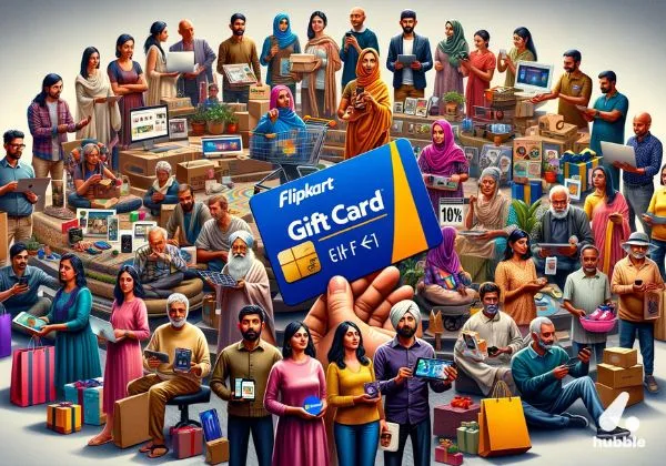 Various products with a Flipkart gift card overlay, symbolising Gift choice versatility.