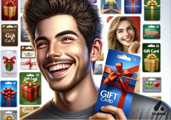 Happy person holding a Gift Card