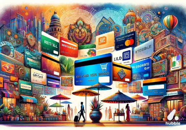 Gift cards representing online shopping and gifting