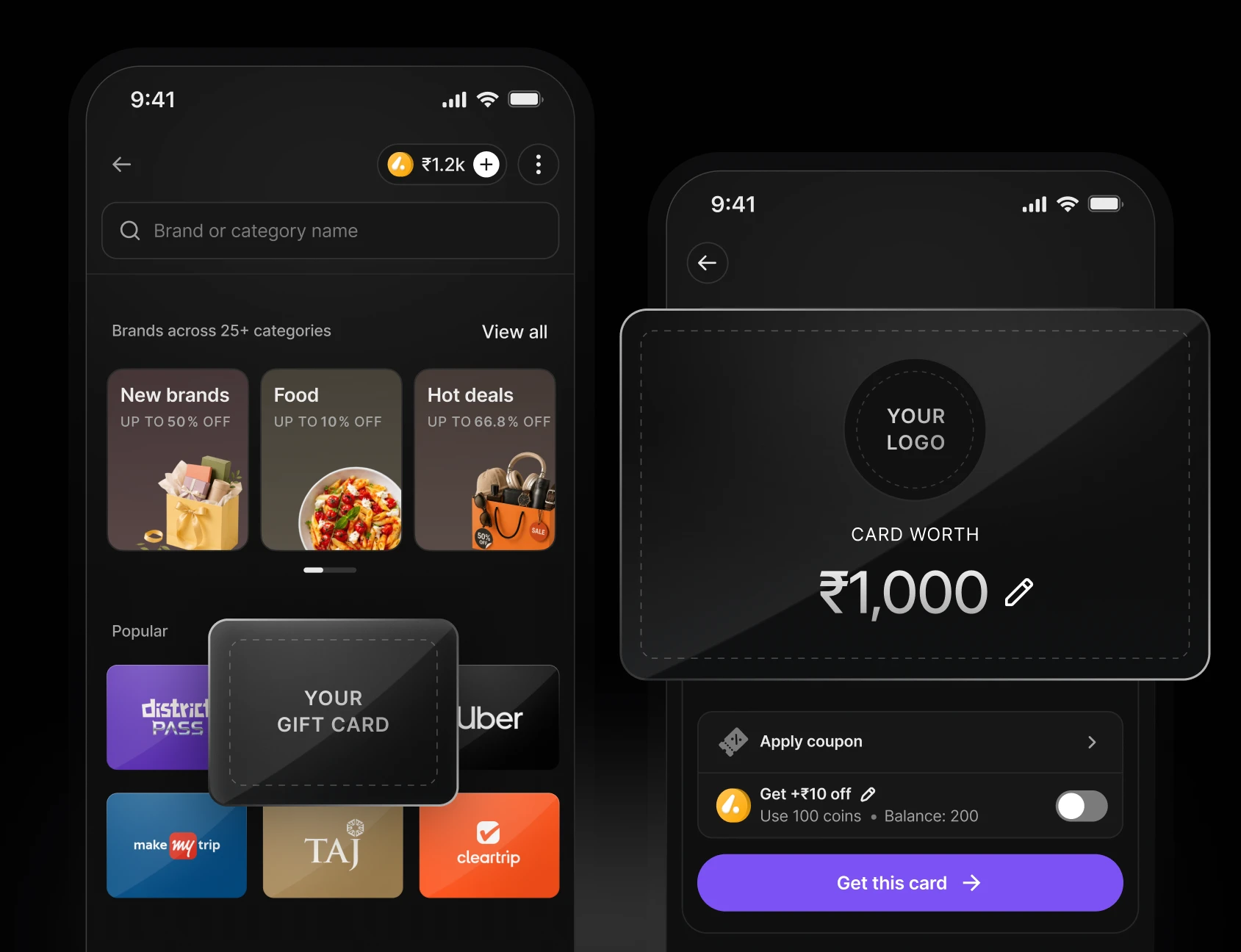 Your brand's gift card in the Hubble store